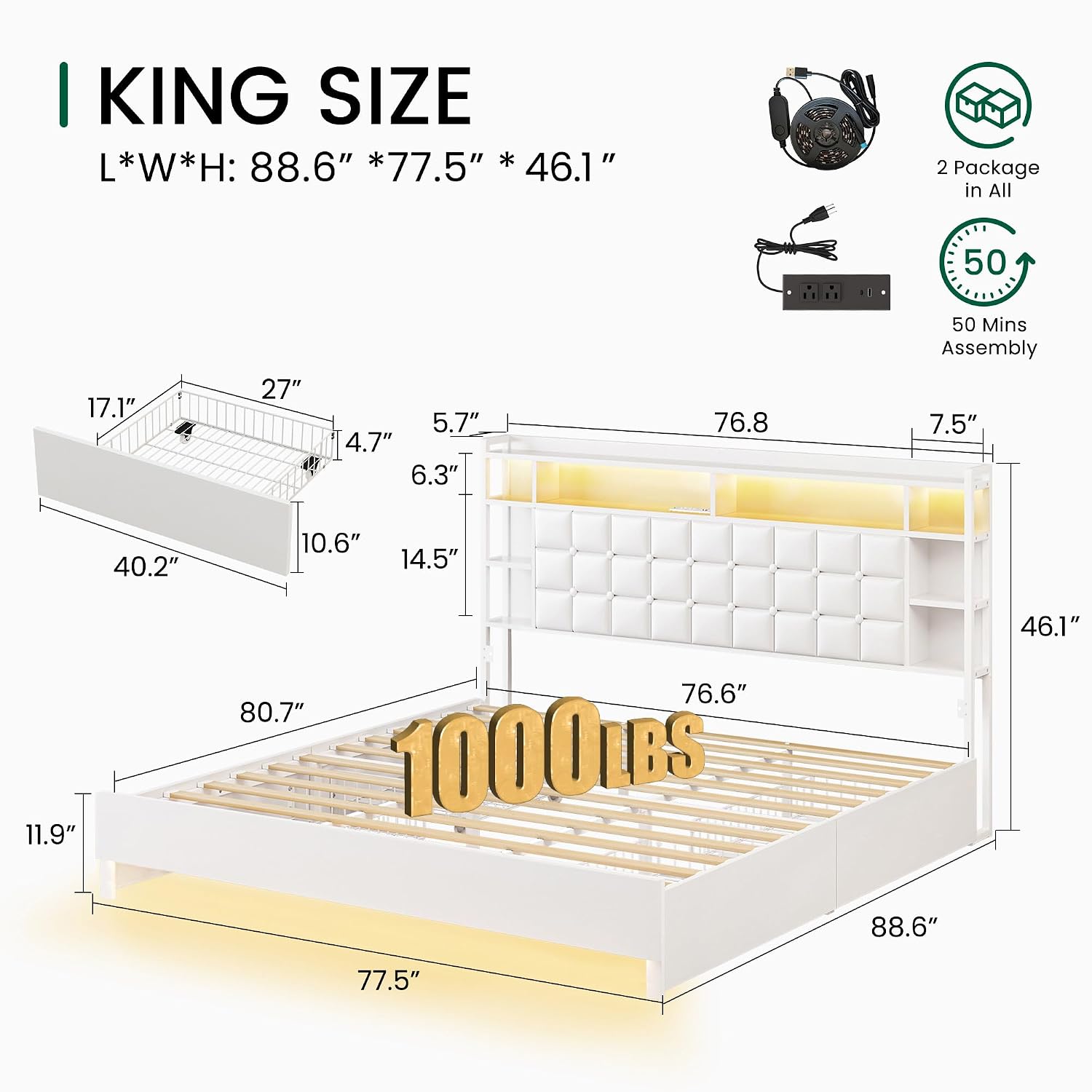 King Size Bed Frame With Storage Drawers - King Size Wooden Bed Frame Storage