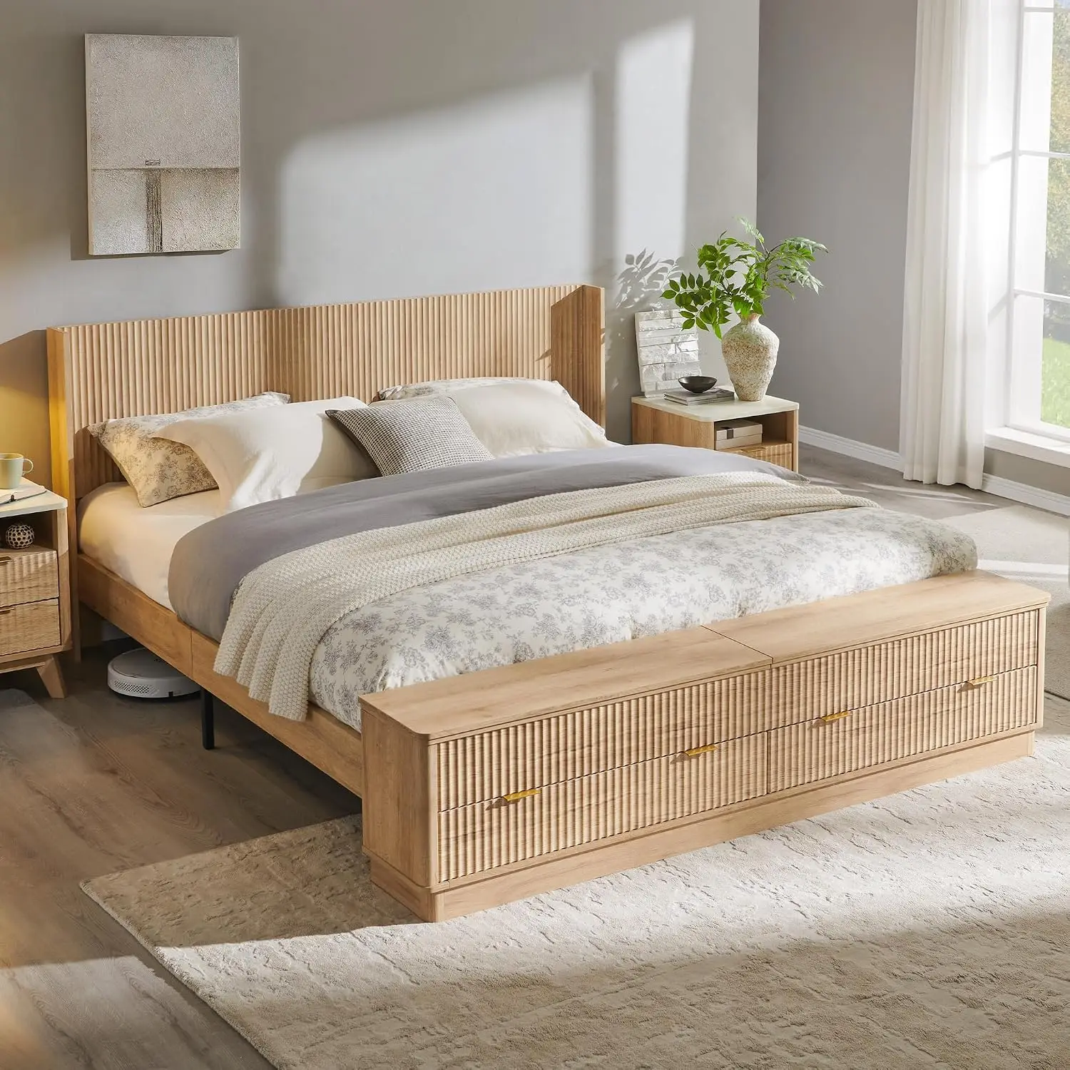 Fluted King Size Bed Frame wit - King Size Bed Frame With Storage Drawers review and price