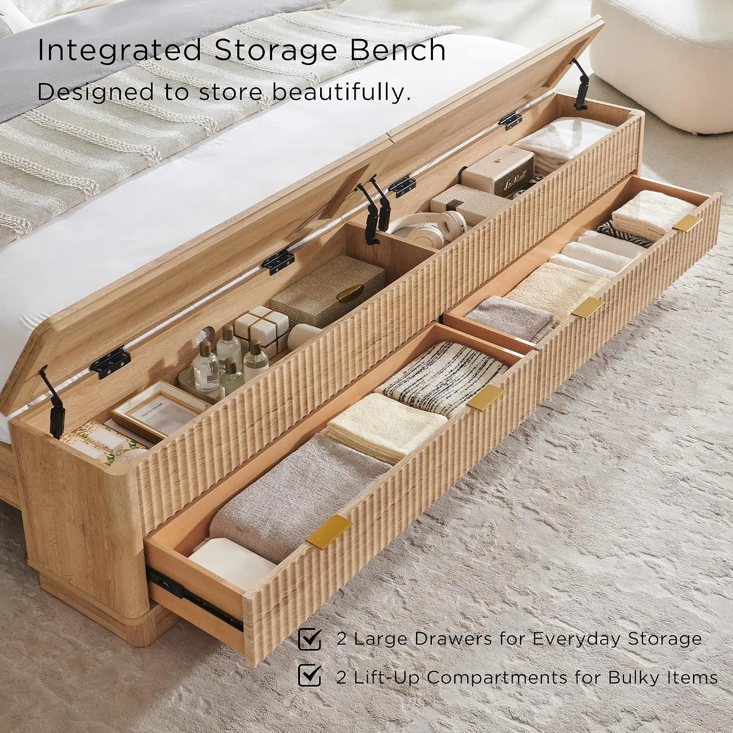 Fluted King Size Bed Frame wit - King Size Bed Frame With Storage Drawers review and price