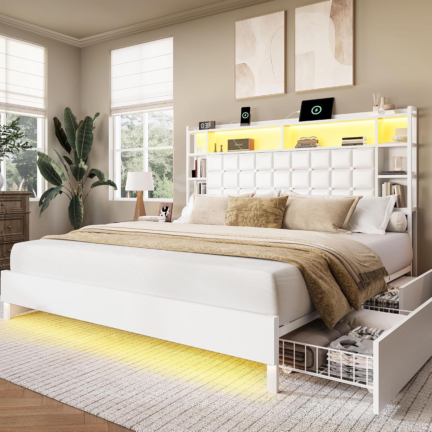 King Size Wooden Bed Frame Sto - King Size Bed Frame With Storage Drawers review and price