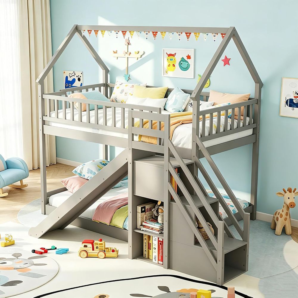 Twin Over Twin Bunk Bed with S - Bunk Bed With Stairs And Slide review and price