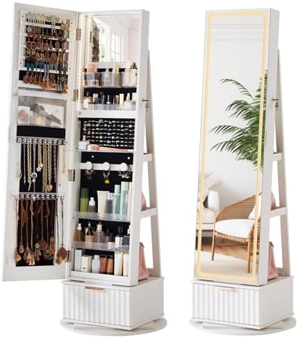 Fluted 360° Swivel Jewelry Arm - Full Length Mirror Jewelry Armoire review and price