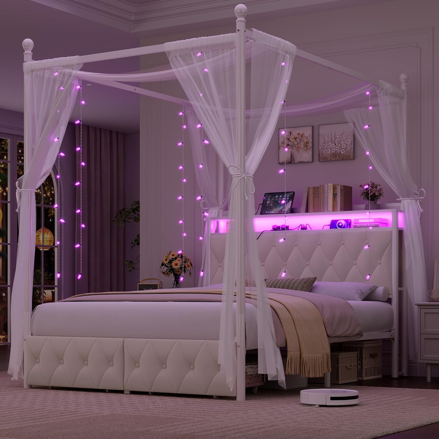 Queen Size LED Canopy Bed Fram - Canopy Bed Frame Metal Queen review and price