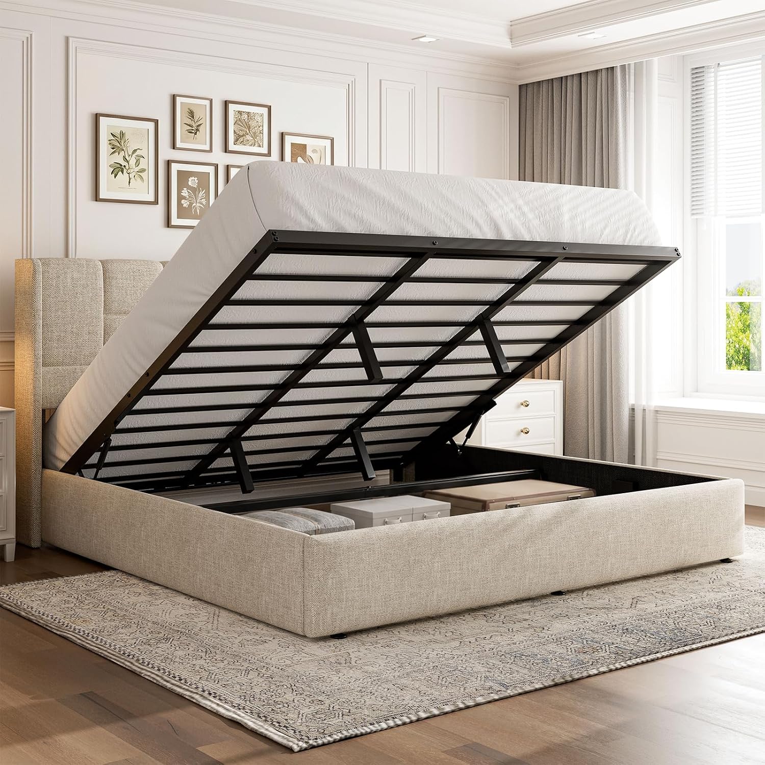 King Bed Frame with Hydraulic  - Gas Lift Storage Bed Hydraulic review and price