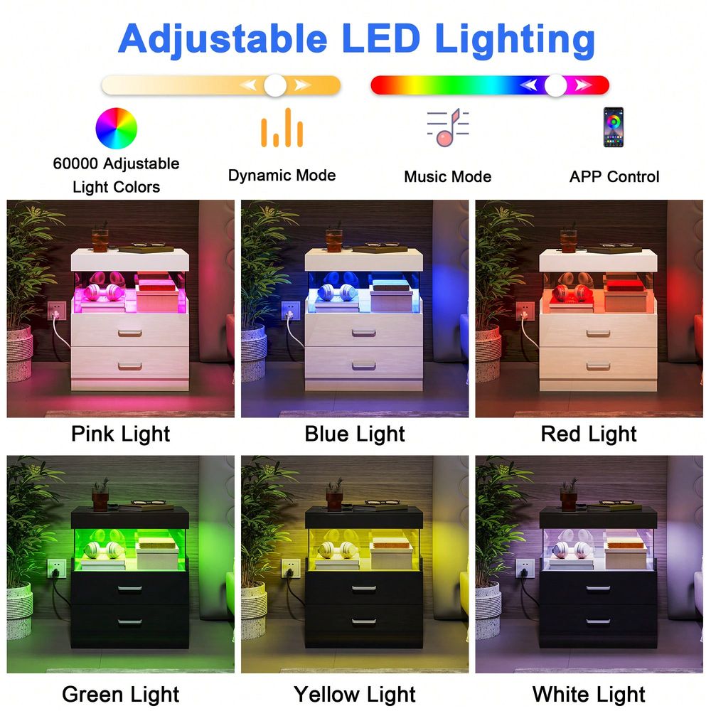 Black LED End Table Nightstand - Floating Nightstand With Led Light review and price