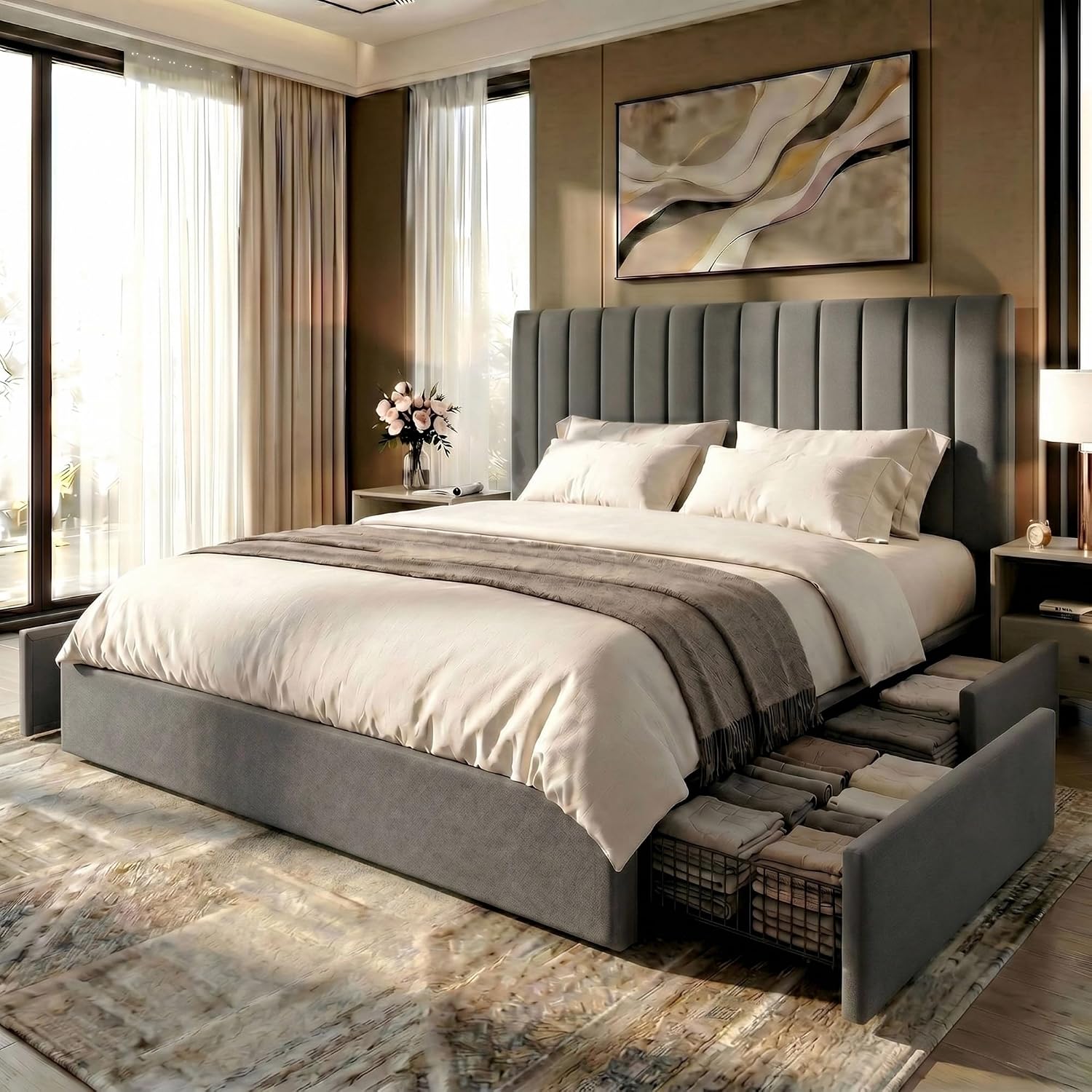 King Size Platform Bed Frame w - King Size Bed Frame With Storage Drawers review and price