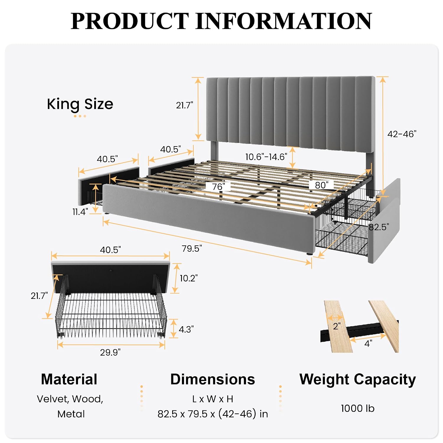 King Size Platform Bed Frame w - King Size Bed Frame With Storage Drawers review and price