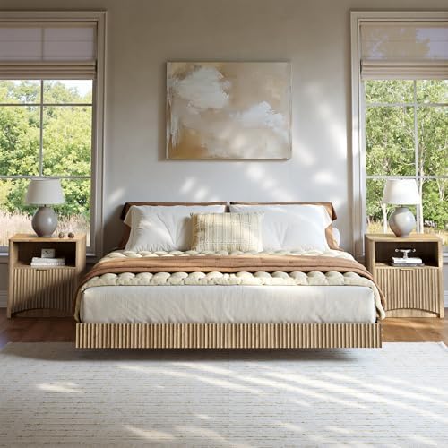 Bedroom Set, Queen Floating Be - Floating Nightstand With Led Light review and price