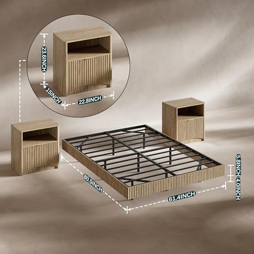 Bedroom Set, Queen Floating Be - Floating Nightstand With Led Light review and price
