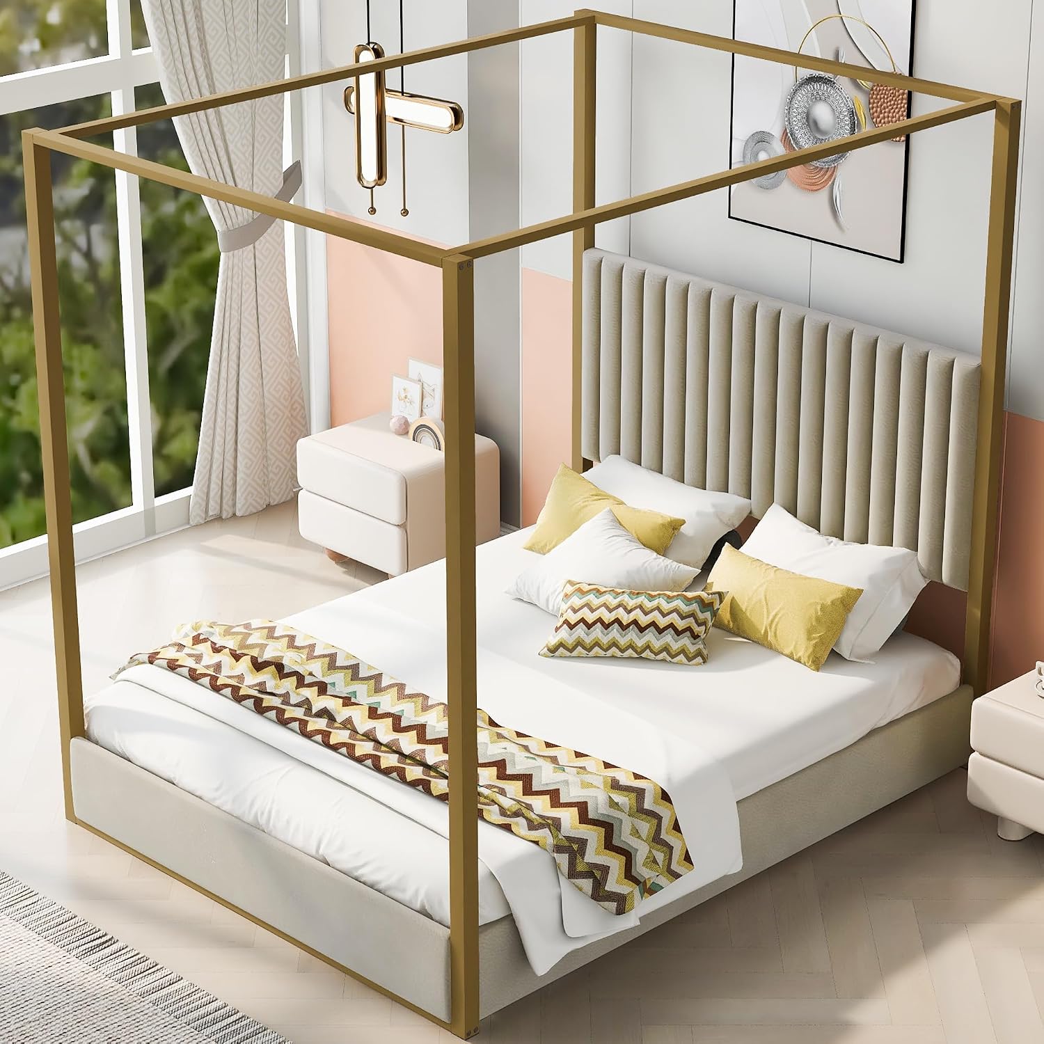 Modern 4-Poster Canopy Bed Que - Canopy Bed Frame Metal Queen review and price