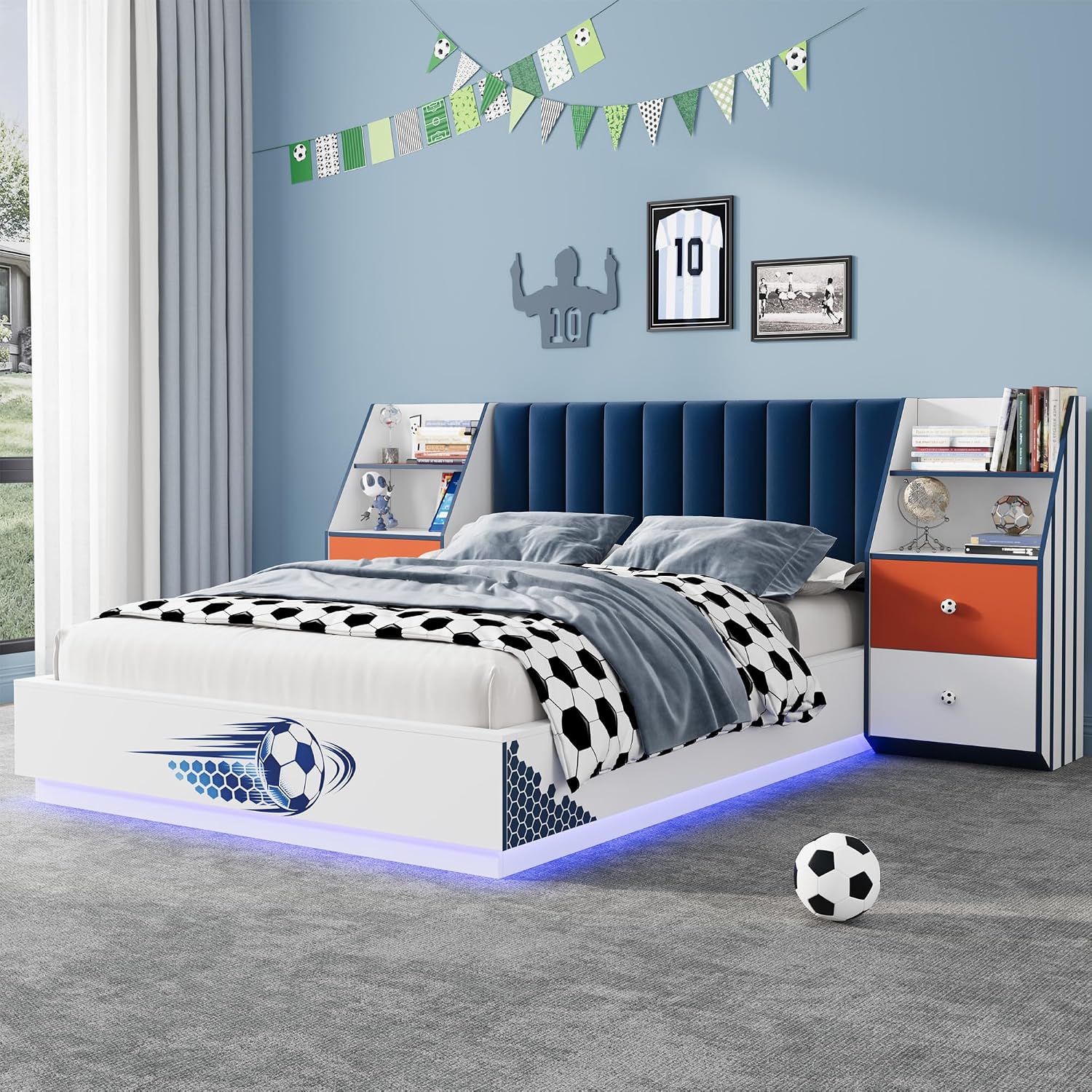 Full Size Floating Bed With Ve - Floating Nightstand With Led Light review and price