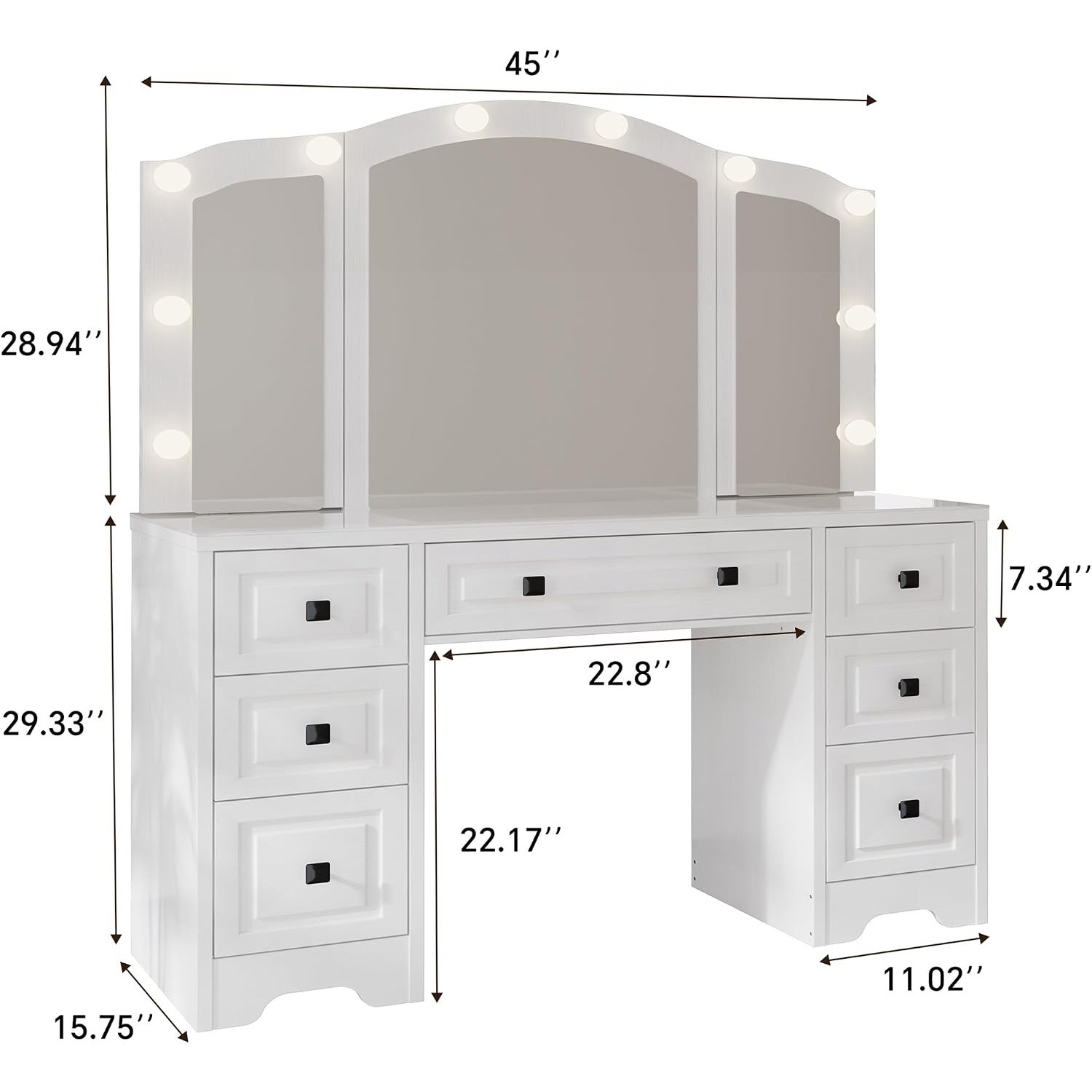 Lighted Vanity Desk, Tri-Fold  - Dressing Table Vanity With Lighted Mirror review and price