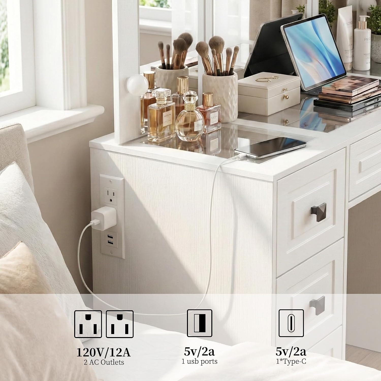 Lighted Vanity Desk, Tri-Fold  - Dressing Table Vanity With Lighted Mirror review and price