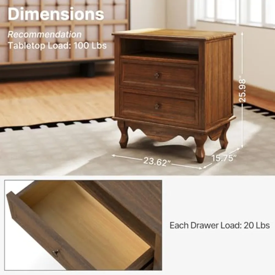 Solid Wood Nightstand, Fully A - Solid Wood Nightstand 2 Drawers review and price