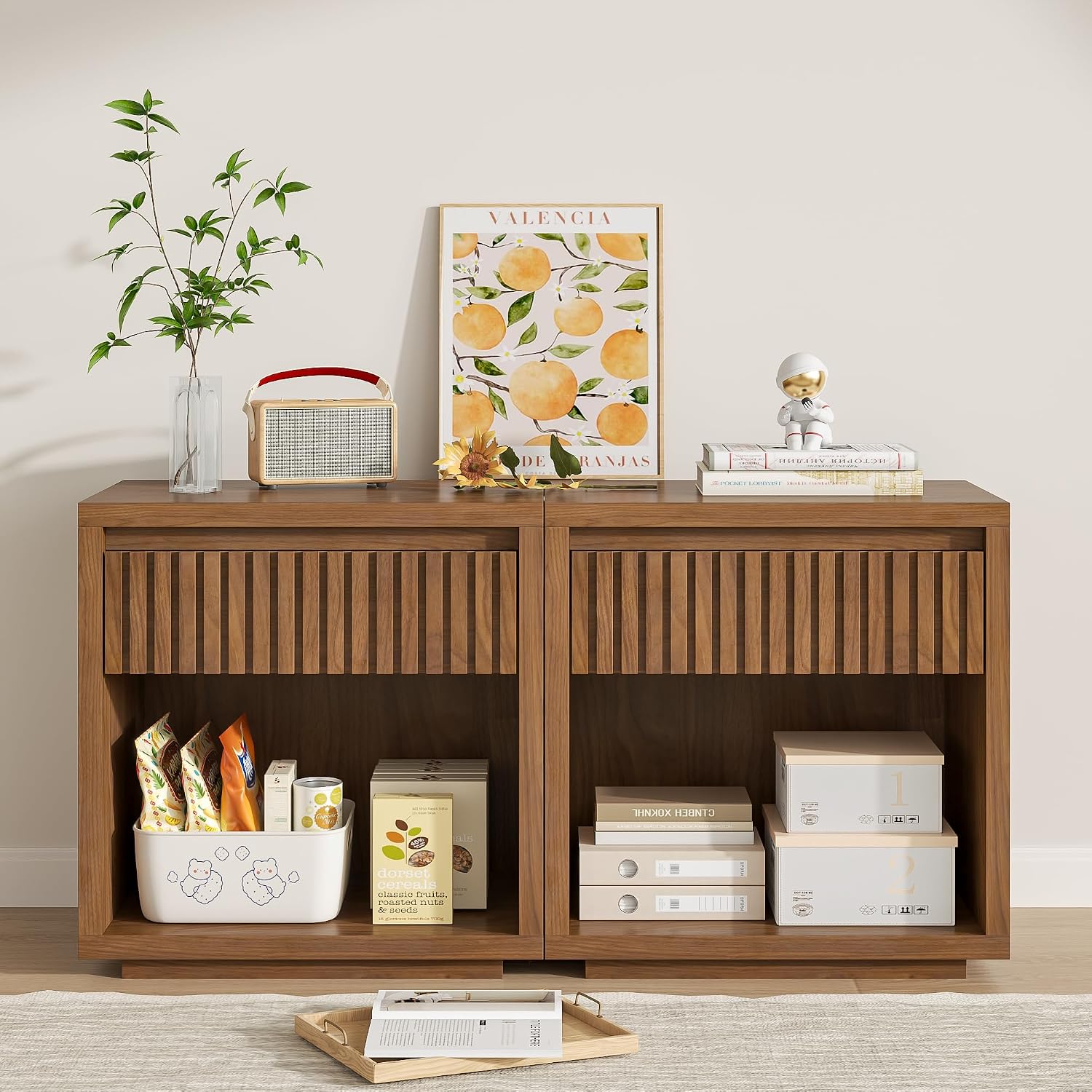 2-Drawer Fluted Nightstand Set - Solid Wood Nightstand 2 Drawers review and price