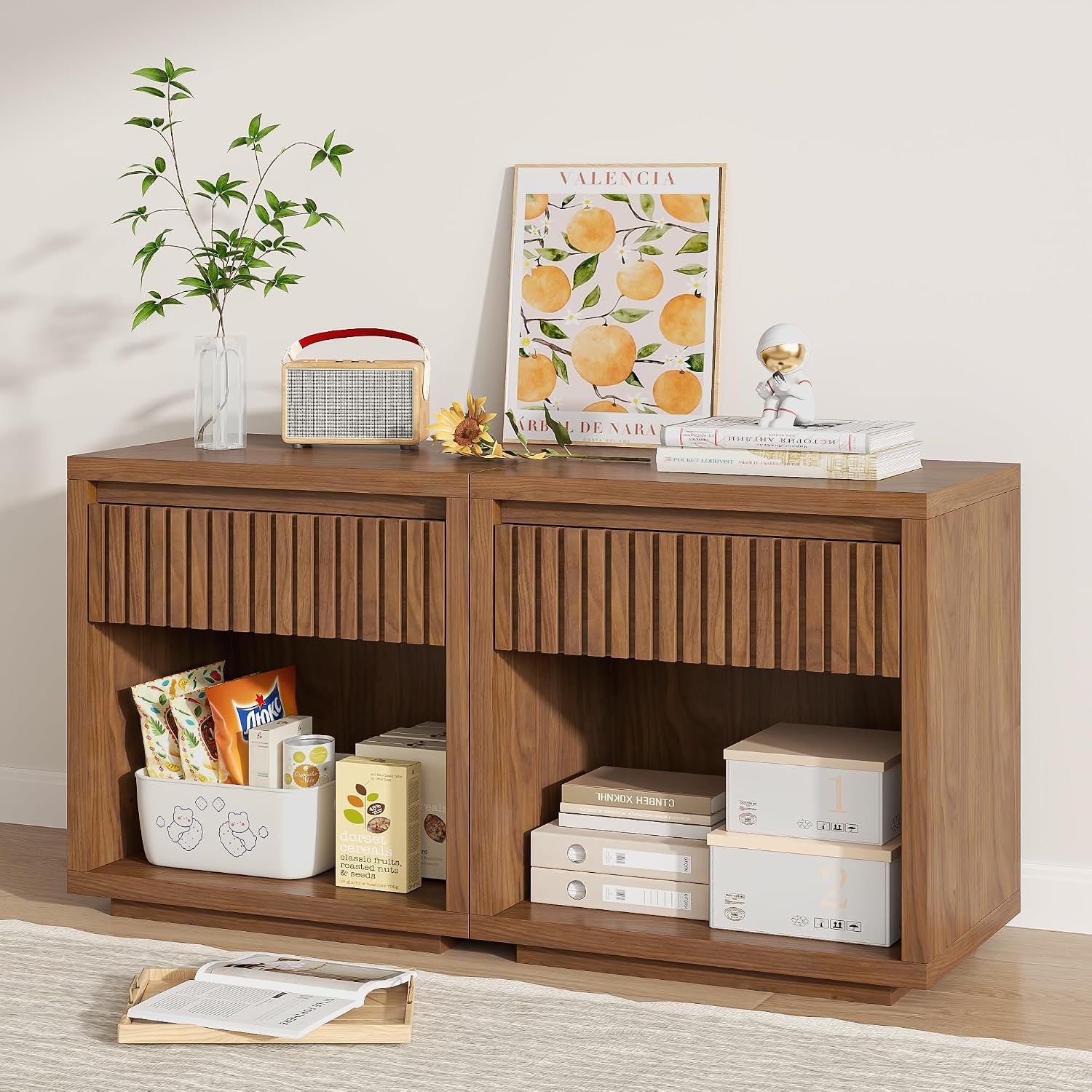 2-Drawer Fluted Nightstand Set - Solid Wood Nightstand 2 Drawers review and price