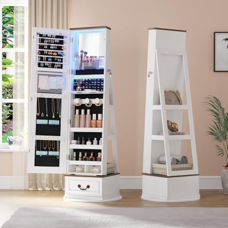 360°Swivel Jewelry Armoire Cab - Full Length Mirror Jewelry Armoire review and price