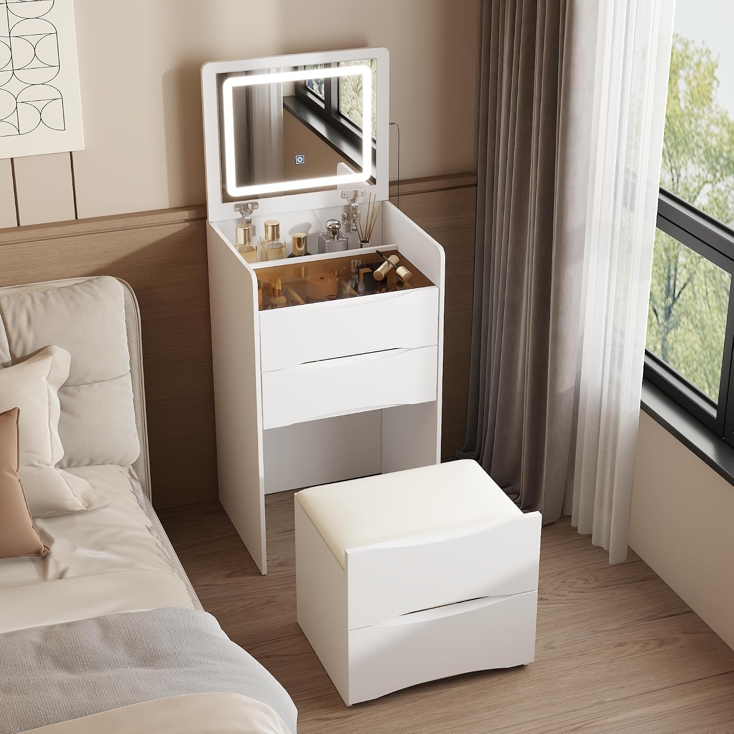 White Vanity Desk with Flip To - Dressing Table Vanity With Lighted Mirror review and price