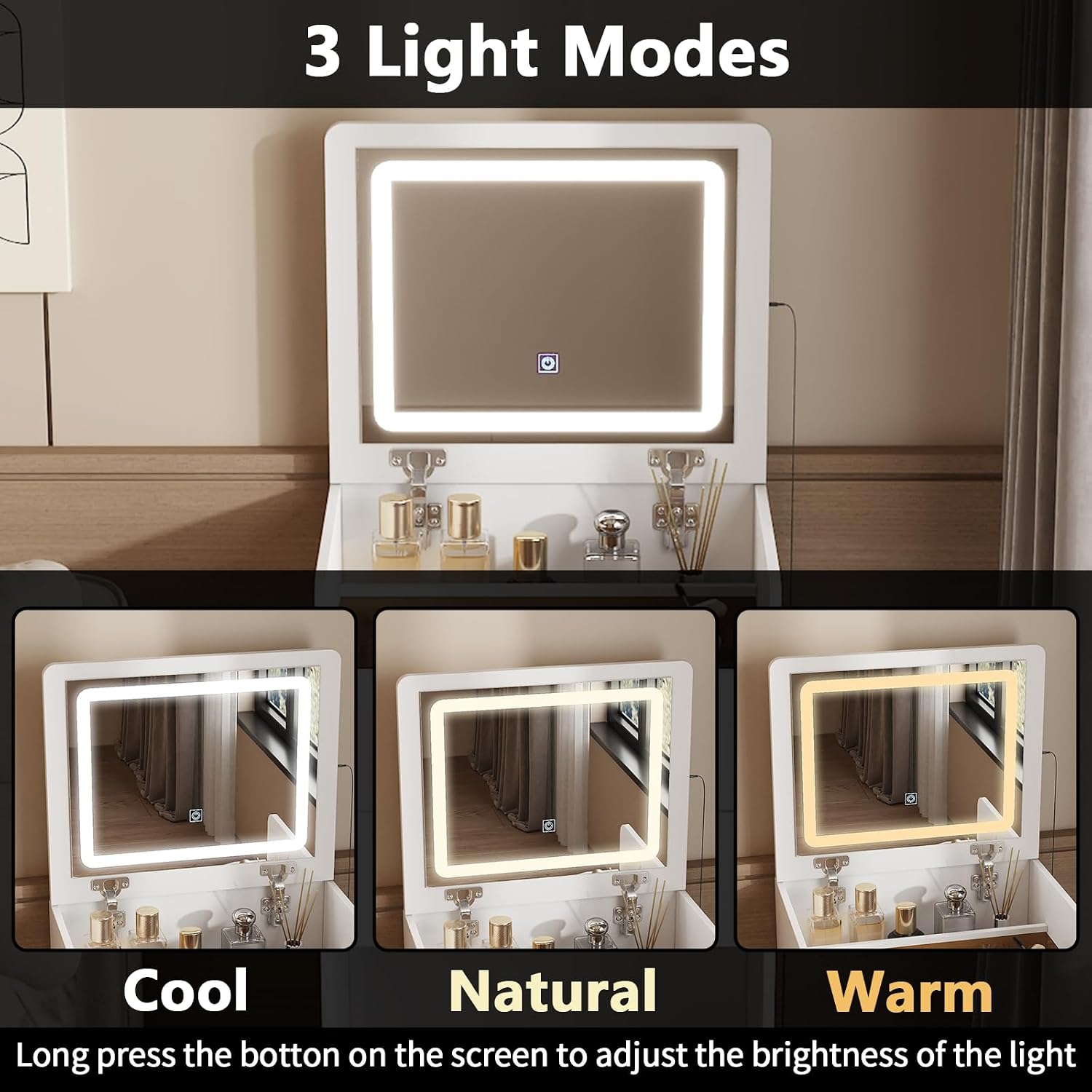 White Vanity Desk with Flip To - Dressing Table Vanity With Lighted Mirror review and price
