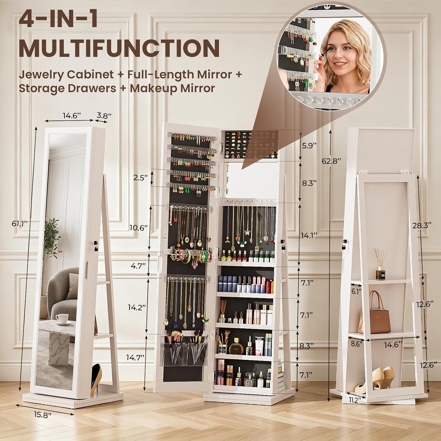 4-In-1 Jewelry Cabinet Jewelry - Full Length Mirror Jewelry Armoire review and price